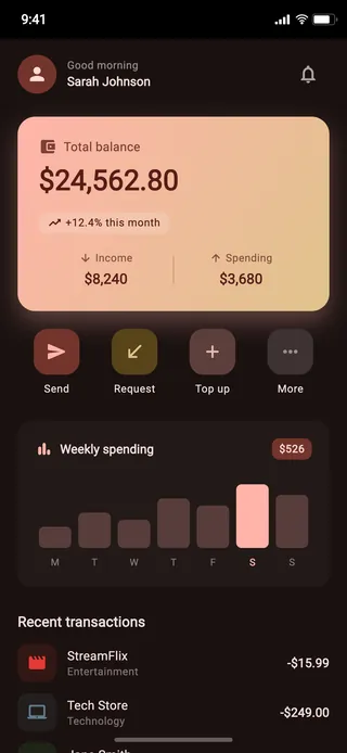 English, dark theme, iPhone 15 Pro