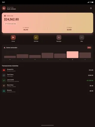 Spanish, dark theme, iPad Pro 12